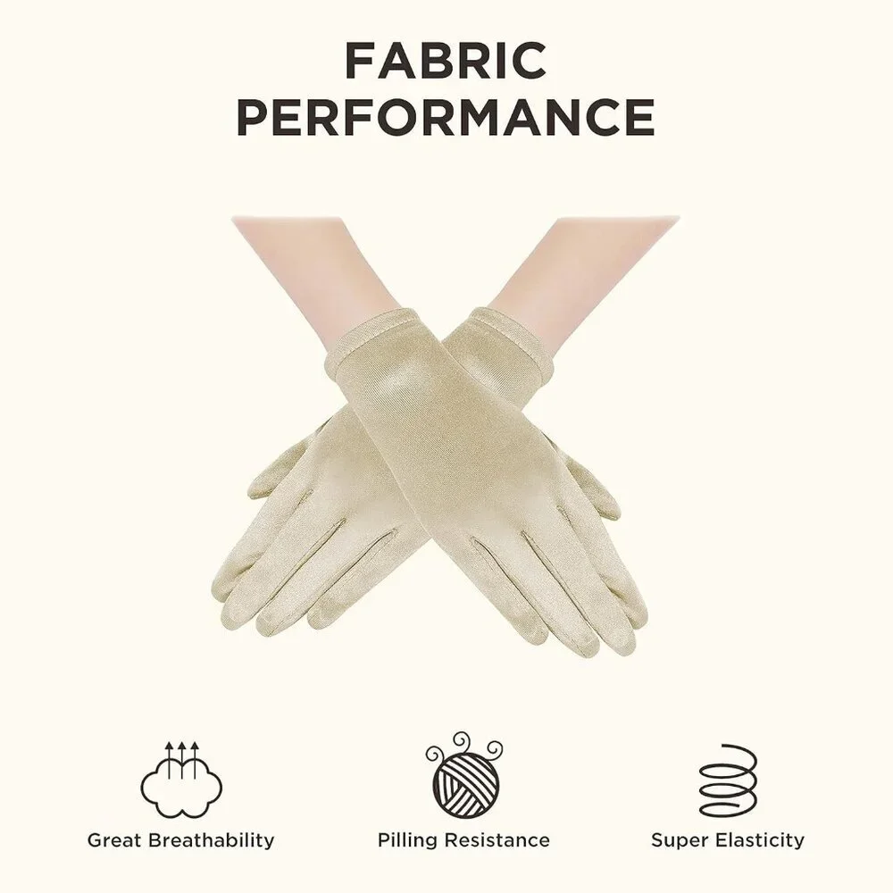Women's Champagne Satin Silk Gloves Banquet Wedding Party Costume Accessories